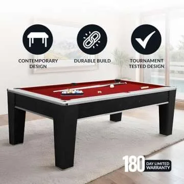 Hathaway Mirage 7.5 Ft Heavy Duty Pool Table – Includes Cue Sticks, Billiard Balls, Brush – Perfect for Professional and Family Billiards Games Room – Red Felt with Wood Finish