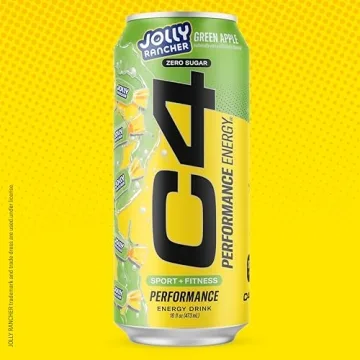 Cellucor C4 Performance Energy Drink | JOLLY RANCHER Green Apple | Zero Sugar Carbonated Preworkout Energy | 200mg Caffeine with Beta Alanine | 16 Fl Oz (12 Pack)