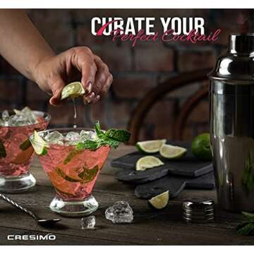 24oz Cocktail Shaker Set Bartender Kit with Stemless Glasses - Perfect Mixology Home Bar Set Gift - Large Drink Mixer and Bar Accessories: Jigger, Spoon and Glasses - Cresimo