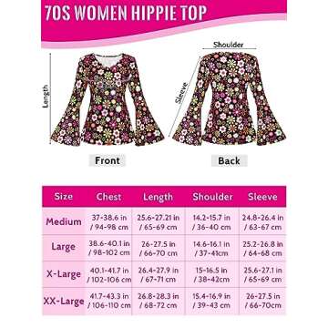 AOTHSO 8 Pack 70s Women Hippie Costume Set Top Sleeve Boho Flared Pants Headband Peace Sign Necklace...