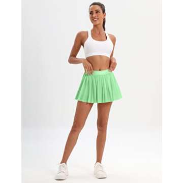 UrKeuf Women's Pleated Tennis Skirts with Pockets Flowy Athletic Golf Cute Casual Skirt Skater Sports Workout Skort Inner Shorts Mint Green