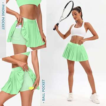 UrKeuf Women's Pleated Tennis Skirts with Pockets Flowy Athletic Golf Cute Casual Skirt Skater Sports Workout Skort Inner Shorts Mint Green