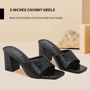 CAMSSOO Stylish Block Heel Open Toe Mules Sandals