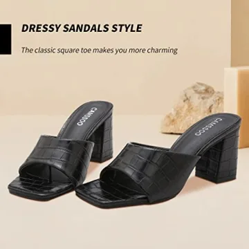 CAMSSOO Stylish Block Heel Open Toe Mules Sandals