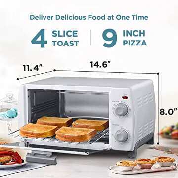 COMFEE' Toaster Oven Countertop, 4-Slice, Compact Size, Easy to Control with Timer-Bake-Broil-Toast Setting, 1000W, White (CFO-BB102)