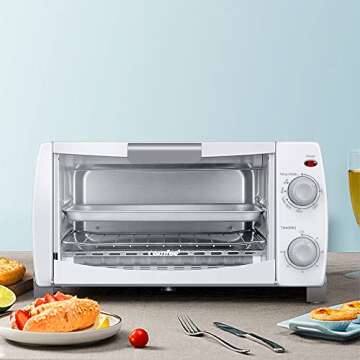 COMFEE' Toaster Oven Countertop, 4-Slice, Compact Size, Easy to Control with Timer-Bake-Broil-Toast Setting, 1000W, White (CFO-BB102)