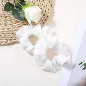 2Pcs 80s Neon Hair Scrunchies Elastics White Large Scrunchie White Scrunchy Hair Bands Hair Ties for Women and Girls