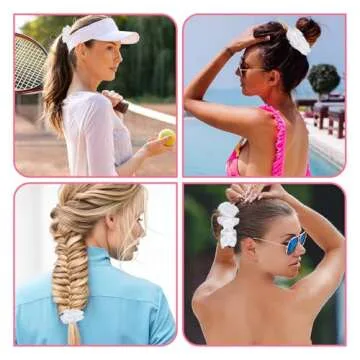 2Pcs 80s Neon Hair Scrunchies Elastics White Large Scrunchie White Scrunchy Hair Bands Hair Ties for Women and Girls