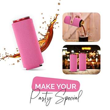 Slim Can Cooler Sleeves 12 Pack– Blank Foldable Neoprene 12oz Can Insulators – Skinny Beverage Coolers for Beer & Soda – Sublimation-Ready (Pink)