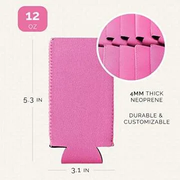 Slim Can Cooler Sleeves 12 Pack– Blank Foldable Neoprene 12oz Can Insulators – Skinny Beverage Coolers for Beer & Soda – Sublimation-Ready (Pink)