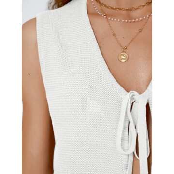 LILLUSORY Womens Crochet Tops Summer Vacation Outfits Beach Cover up Trendy Y2K Spring Sweater Vests Tie Front Clothes 2025 White L