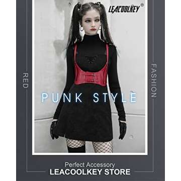 LEACOOLKEY 2 PACK Women Fashion Body Waist Belt Black Steampunk Underbust Corset Belt for Dress Christmas Costume (G-Black+Red, Under bust girth 26"-32")