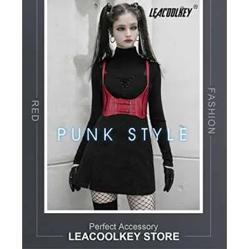 LEACOOLKEY 2 PACK Women Fashion Body Waist Belt Black Steampunk Underbust Corset Belt for Dress Christmas Costume (G-Black+Red, Under bust girth 26"-32")