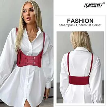 LEACOOLKEY 2 PACK Women Fashion Body Waist Belt Black Steampunk Underbust Corset Belt for Dress Christmas Costume (G-Black+Red, Under bust girth 26"-32")