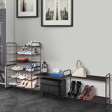 Simple Trending 3 Tier Stackable Shoe Rack, Expandable Adjustable Fabric Shoe Shelf Storage Organizer, Bronze