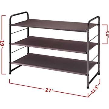 Simple Trending 3 Tier Stackable Shoe Rack, Expandable Adjustable Fabric Shoe Shelf Storage Organizer, Bronze