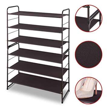 Simple Trending 3 Tier Stackable Shoe Rack, Expandable Adjustable Fabric Shoe Shelf Storage Organizer, Bronze