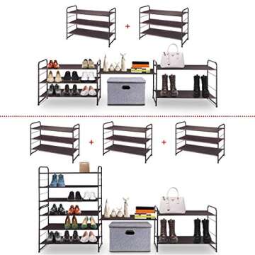 Simple Trending 3 Tier Stackable Shoe Rack, Expandable Adjustable Fabric Shoe Shelf Storage Organizer, Bronze