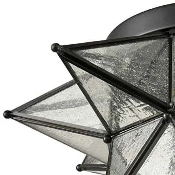 JEENKAE Boho Moroccan Moravian Star Flush Mount Ceiling Light Black, Seeded Glass Shade, 15-inch