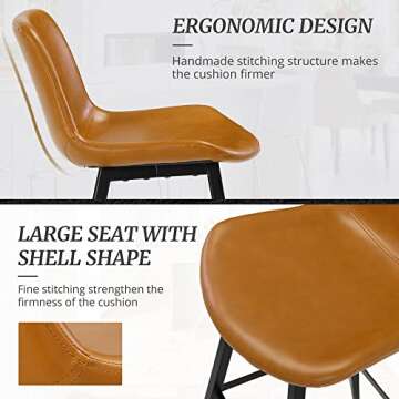 Cozyman 24 inch Counter Stool, Modern Bucket Barstool Set of 3, Barstools with Back and Footrest, Faux Leather Bar Stools for Kitchen Island Restaurants, Whiskey Brown