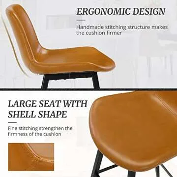 Cozyman 24 inch Counter Stool, Modern Bucket Barstool Set of 3, Barstools with Back and Footrest, Faux Leather Bar Stools for Kitchen Island Restaurants, Whiskey Brown