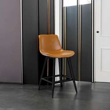 Cozyman 24 inch Counter Stool, Modern Bucket Barstool Set of 3, Barstools with Back and Footrest, Faux Leather Bar Stools for Kitchen Island Restaurants, Whiskey Brown