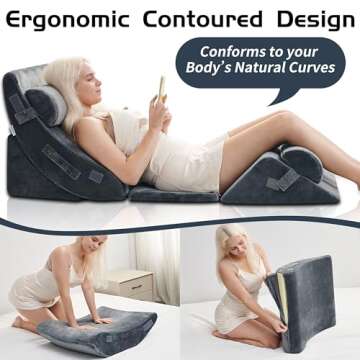 Qirroboni 6PCS Orthopedic Bed Wedge Pillow Set, Adjustable Pillows for Neck Back and Leg Pain Relief...