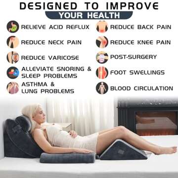 Qirroboni 6PCS Orthopedic Bed Wedge Pillow Set, Adjustable Pillows for Neck Back and Leg Pain Relief Comfortable & Post Surgery Foam- Heartburn Anti Snoring Acid Reflux & GERD Sleeping