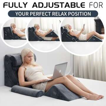 Qirroboni 6PCS Orthopedic Bed Wedge Pillow Set, Adjustable Pillows for Neck Back and Leg Pain Relief Comfortable & Post Surgery Foam- Heartburn Anti Snoring Acid Reflux & GERD Sleeping