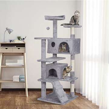 ZENY 54 inches Cat Tree with Sisal-Covered Scratching Posts and 2 Plush Rooms Cat Furniture for Kitt...