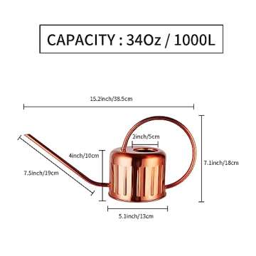 BLstyle 34oz Copper Watering Can-Small Watering Can for House Plants, Metal Watering Can with Long Spout, Indoor and Outdoor Watering Can, Flower Watering Can, Plant Watering can, Bonsai Watering can