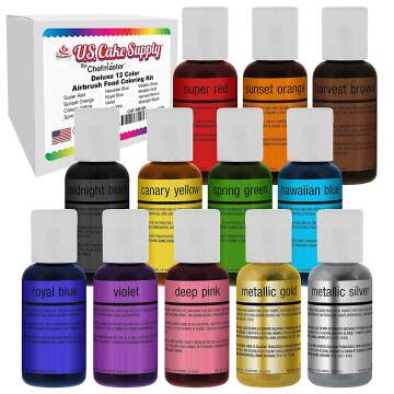 U.S. Cake Supply Airbrush Cake Color Set - 12 Popular Colors in 20ml Bottles