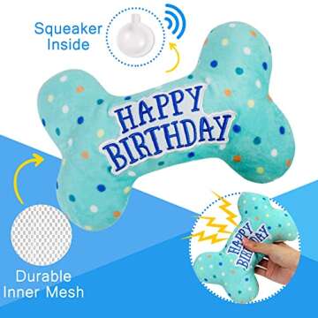 PrimePets Dog Birthday Toys, 3 Pack, Crinkle Squeaky Dog Toys Set, Pet Toys for Small Medium Large D...