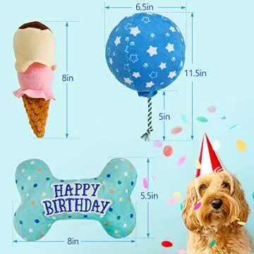 PrimePets Dog Birthday Toys, 3 Pack, Crinkle Squeaky Dog Toys Set, Pet Toys for Small Medium Large Dogs, Stuffed Puppy Chew Toys, Dog Gift Toys