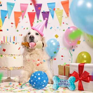 PrimePets Dog Birthday Toys, 3 Pack, Crinkle Squeaky Dog Toys Set, Pet Toys for Small Medium Large Dogs, Stuffed Puppy Chew Toys, Dog Gift Toys