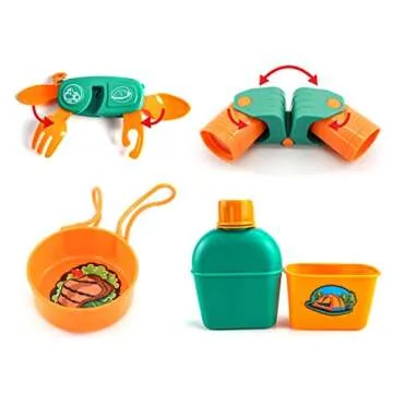 PicassoTiles PTC20 20 Piece Camping Gear Tools Adventure Set Including Walkie Talkie, Camping Tent, Binoculars, Watch, Compass & Whistle, Stove, and Other Camp Tools