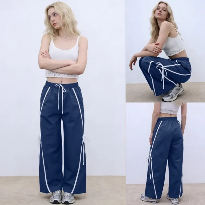 Yeokou Women’S High-Waisted Wide-Leg Trousers Stylish Y2k Fashion Track Pants