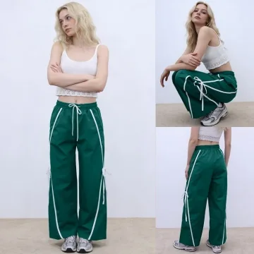 Yeokou Women’S High-Waisted Wide-Leg Trousers Stylish Y2k Fashion Track Pants