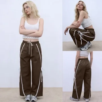 Yeokou Women’S High-Waisted Wide-Leg Trousers Stylish Y2k Fashion Track Pants