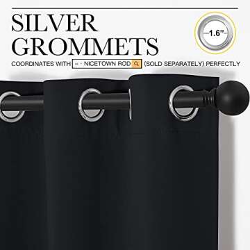 NICETOWN Halloween Thermal Insulated Black Blackout Curtains/Drapes 84 inches Length 2 Panels Set for Living Room, 42 inches Wide, Privacy Sound Reducing Room Darkening Draperies Window Treatment