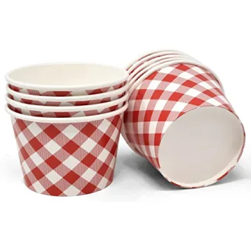 48 Count Red Gingham Ice Cream Snack Cups for Parties