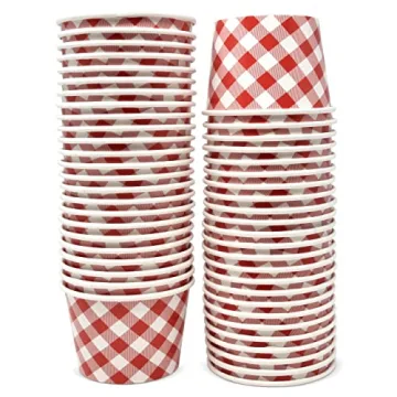48 Count Red Gingham Ice Cream Snack Cups for Parties