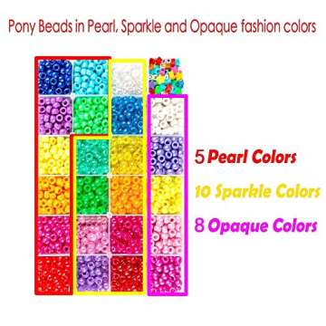 INSCRAFT Pony Beads Set - 3,300 pcs 9mm Pony, Letter & Star Beads in 23 Colors with Elastic String for Bracelet Jewelry Making