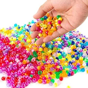 INSCRAFT Pony Beads Set - 3,300 pcs 9mm Pony, Letter & Star Beads in 23 Colors with Elastic String for Bracelet Jewelry Making