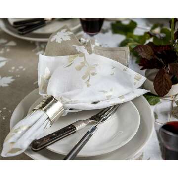 Solino Home Botanical Leaves Linen Dinner Napkins Set of 4 – 100% Pure Linen 20x20 Inch, Handcraft...