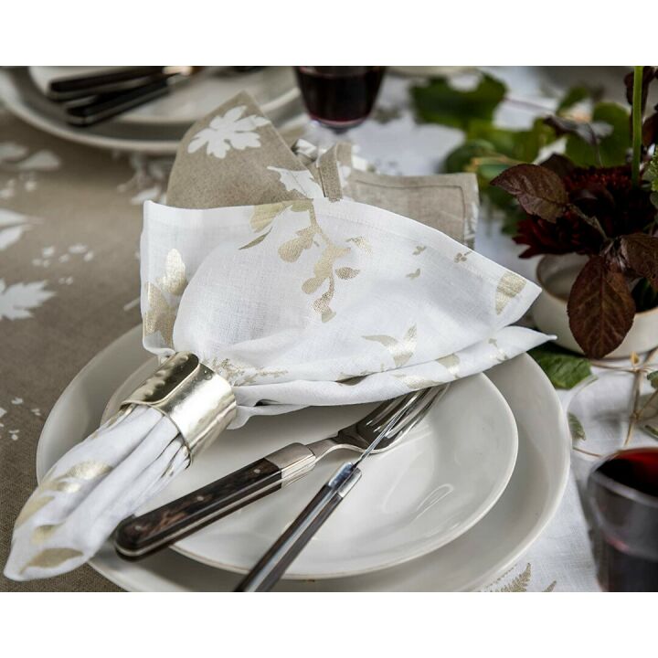 Botanical Leaves Linen Dinner Napkins Set of 4