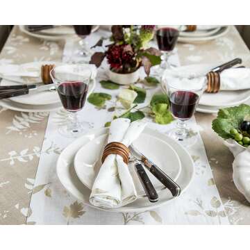 Botanical Leaves Linen Dinner Napkins Set of 4