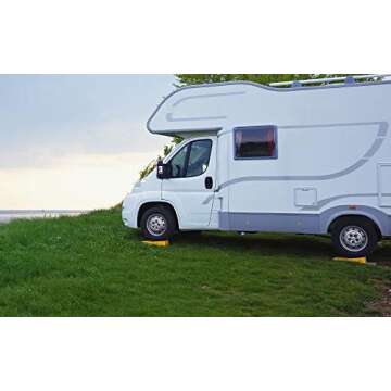 OxGord RV Leveling Ramps - Camper or Trailer Leveler/Wheel Chocks for Stabilizing Uneven Ground and Parking - Set of 2 Blocks, Yellow