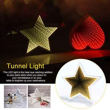Star Shaped Tunnel Light and Mirror LED Lighting Sensory Party Decor, Star Shaped Home Decor Battery Powered Bedroom Tunnel Light Mirror Use 3D Effect (White)