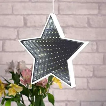 Star Shaped Tunnel Light and Mirror LED Lighting Sensory Party Decor, Star Shaped Home Decor Battery Powered Bedroom Tunnel Light Mirror Use 3D Effect (White)